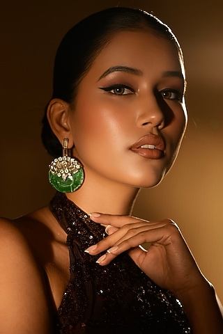 Gold Finish Crystal & Resin Drop Dangler Earrings by Bijoux By Priya Chandna