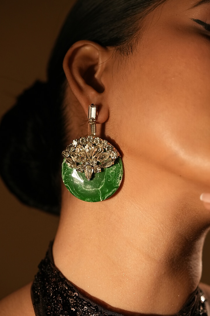 Gold Finish Crystal & Resin Drop Dangler Earrings by Bijoux By Priya Chandna at Pernia's Pop Up Shop