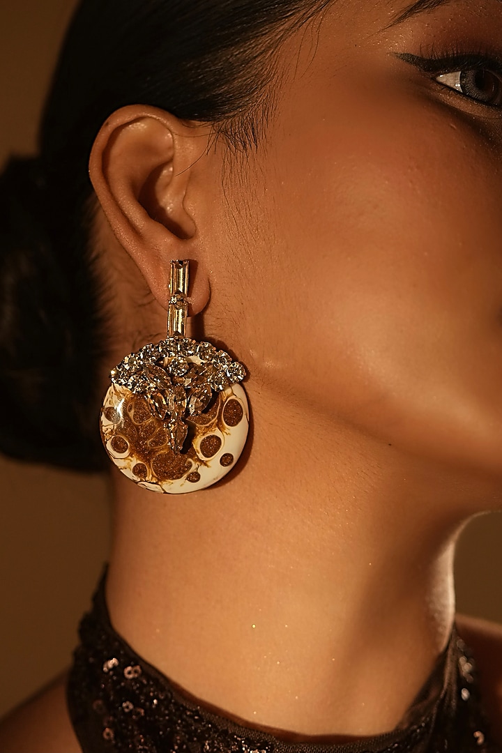 Gold Finish Crystal & Resin Drop Dangler Earrings by Bijoux By Priya Chandna at Pernia's Pop Up Shop