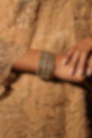 Gold Finish Crystal & Beaded Bracelet by Bijoux By Priya Chandna at Pernia's Pop Up Shop