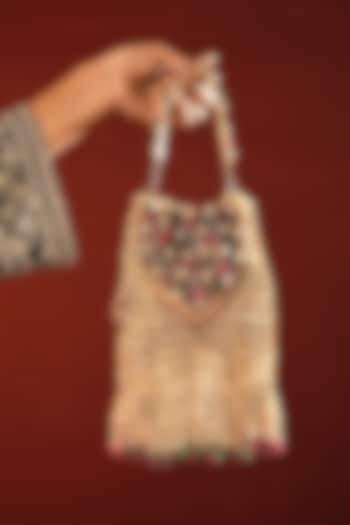 Multi-Coloured Velvet Crystal & Pearl Embroidered Potli by Bijoux By Priya Chandna at Pernia's Pop Up Shop