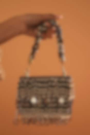 Brown Suede Pearl & Smoke -Colored Stone Box Clutch by Bijoux By Priya Chandna at Pernia's Pop Up Shop