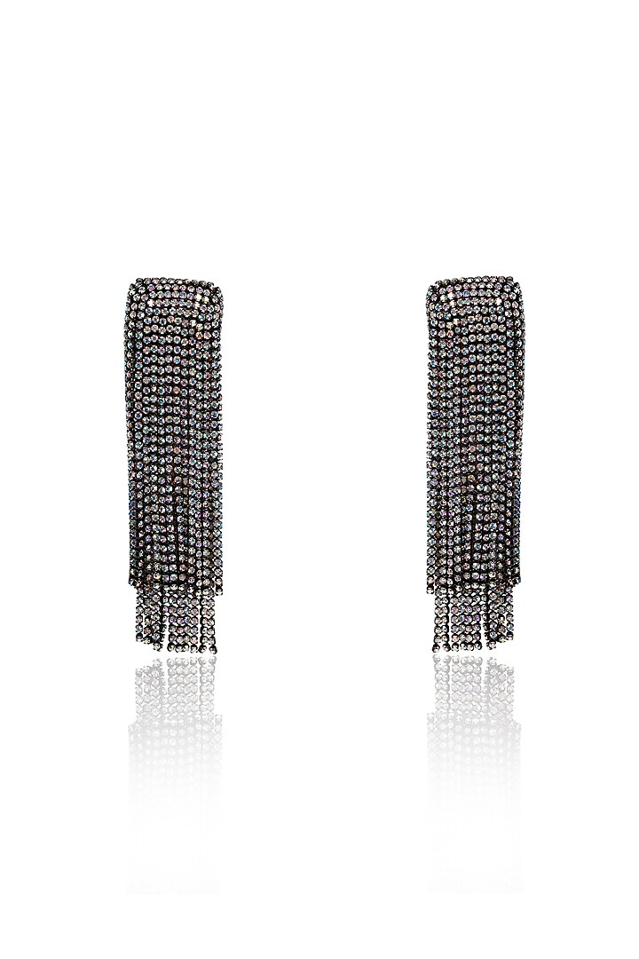 Silver & Gunmetal Finish Crystal Waterfall Dangler Earrings by Bijoux By Priya Chandna at Pernia's Pop Up Shop