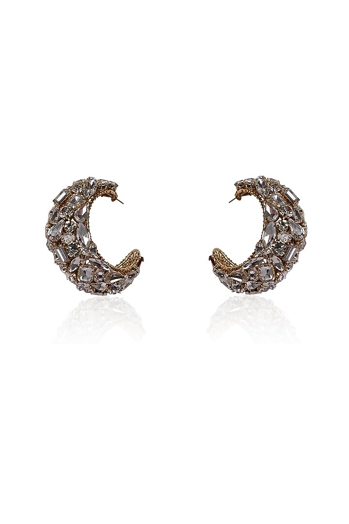 Gold Finish Crystal Half Hoop Earrings by Bijoux By Priya Chandna at Pernia's Pop Up Shop