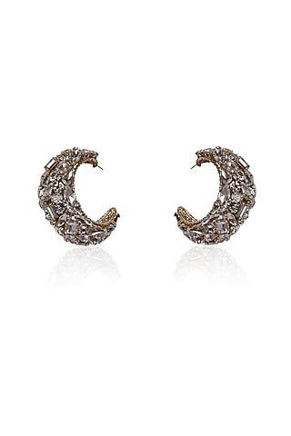Gold Finish Crystal Half Hoop Earrings by Bijoux By Priya Chandna