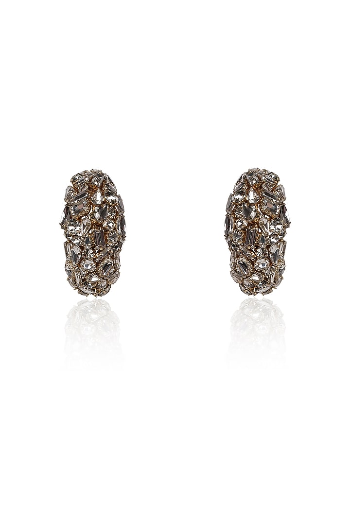 Gold Finish Crystal Half Hoop Earrings by Bijoux By Priya Chandna at Pernia's Pop Up Shop