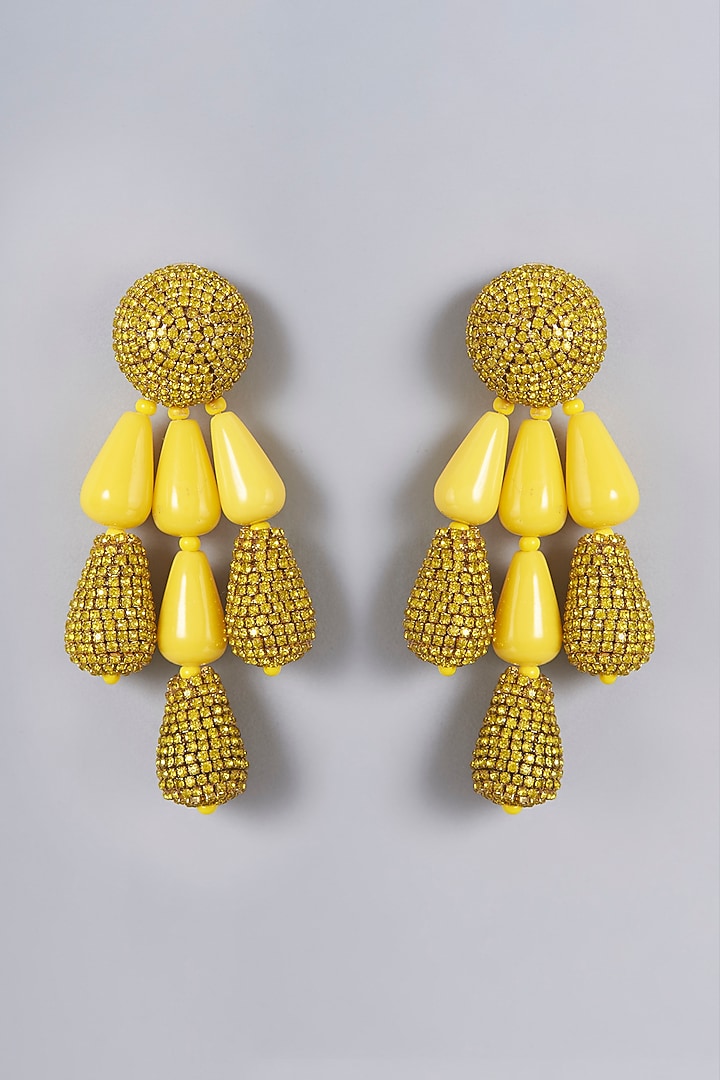 Gold Finish Yellow Resin Dangler Earrings by Bijoux By Priya Chandna at Pernia's Pop Up Shop