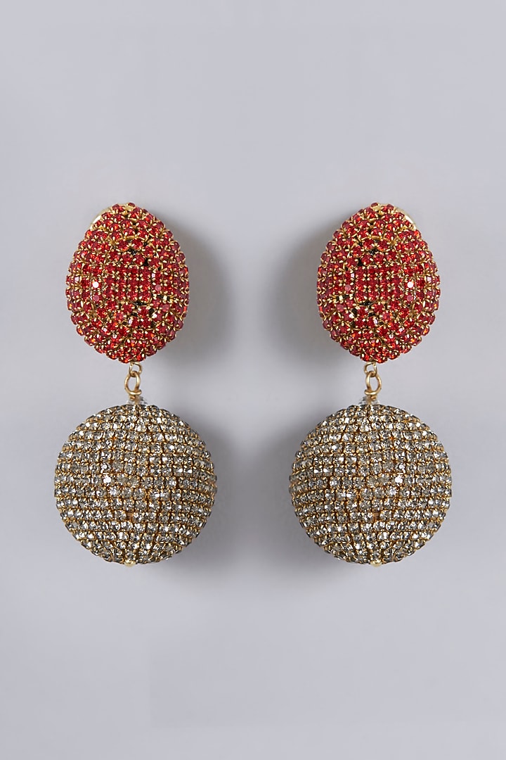 Gold Finish Crystal Dangler Earrings by Bijoux By Priya Chandna at Pernia's Pop Up Shop