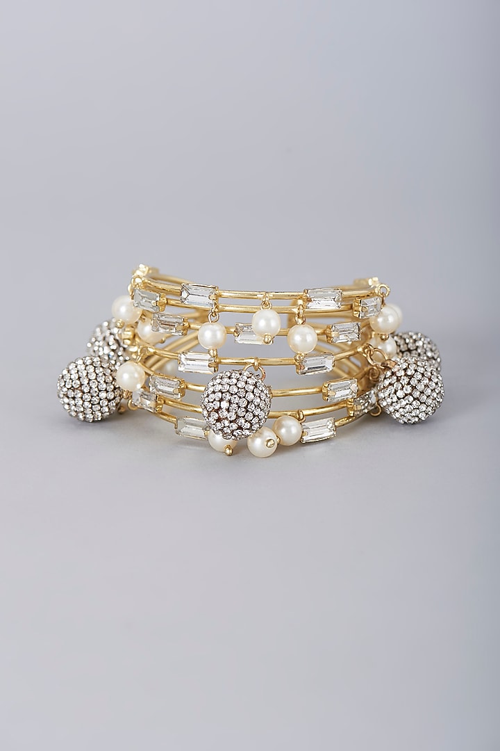 Gold Finish Crystal Stone Cuff by Bijoux By Priya Chandna at Pernia's Pop Up Shop