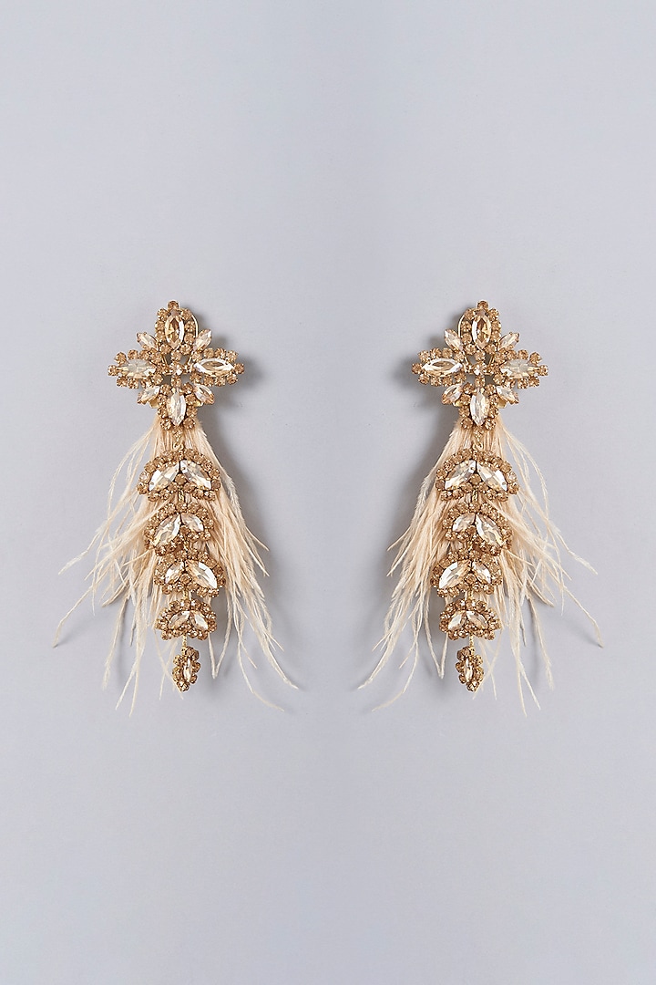 Gold Finish Crystal Stone Floral Earrings by Bijoux By Priya Chandna
