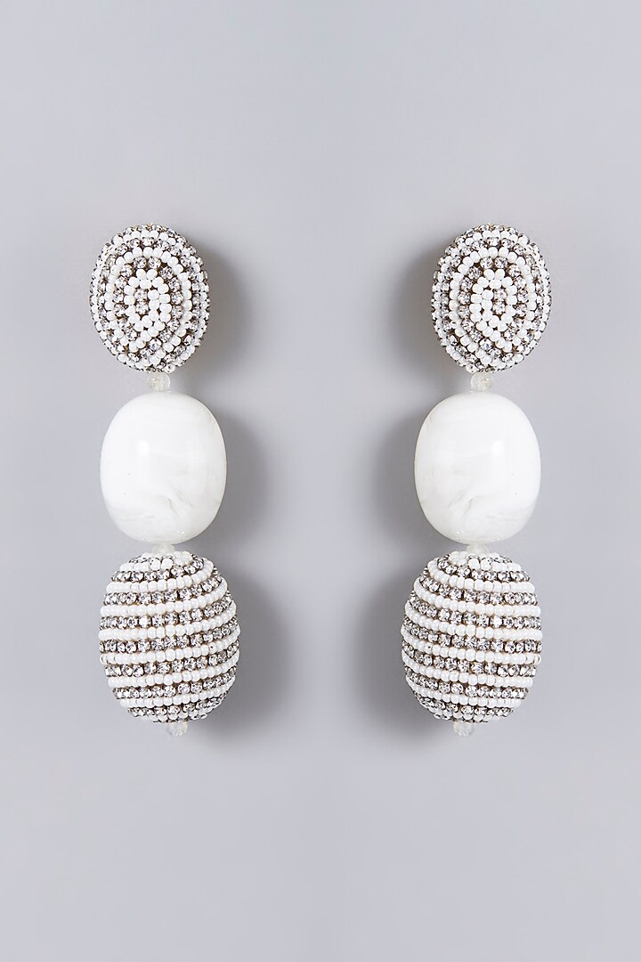 Gold Finish Crystal & Beaded Dangler Earrings by Bijoux By Priya Chandna at Pernia's Pop Up Shop