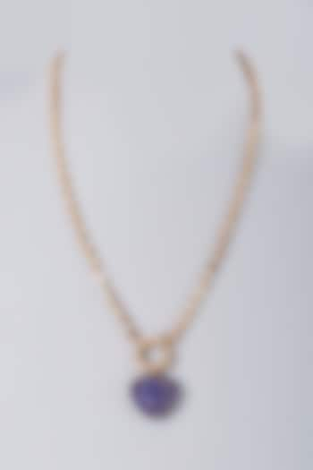 Gold Finish Blue Crystal Pendant Necklace by Bijoux By Priya Chandna at Pernia's Pop Up Shop