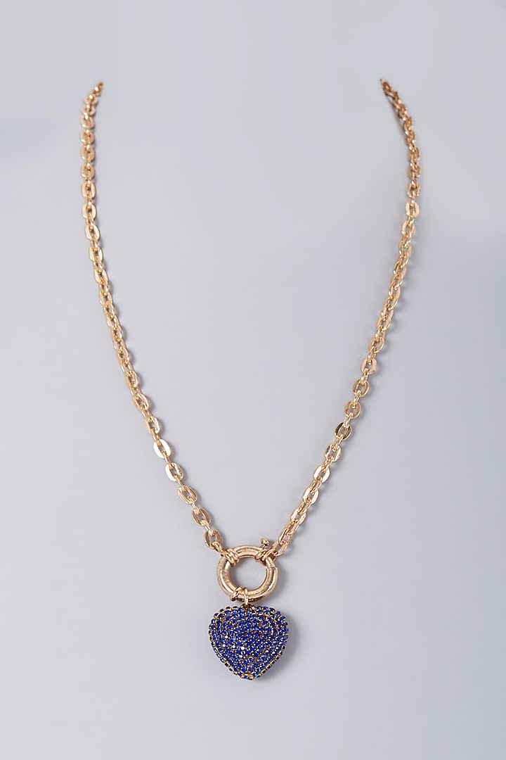 Gold Finish Blue Crystal Pendant Necklace by Bijoux By Priya Chandna at Pernia's Pop Up Shop