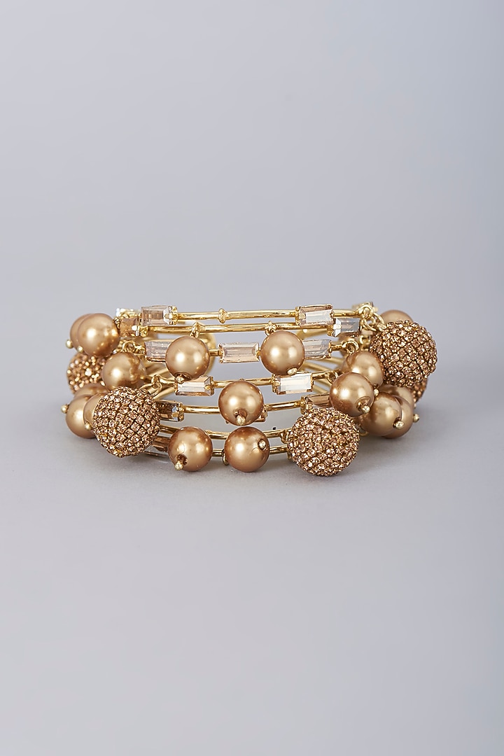 Gold Finish Crystal Stone & Pearl Cuff by Bijoux By Priya Chandna at Pernia's Pop Up Shop
