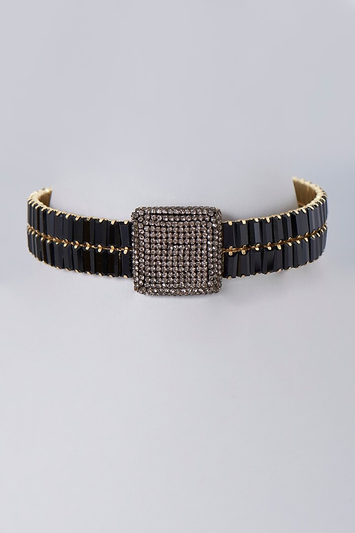 Gold Finish Black Crystal Choker Necklace by Bijoux By Priya Chandna at Pernia's Pop Up Shop