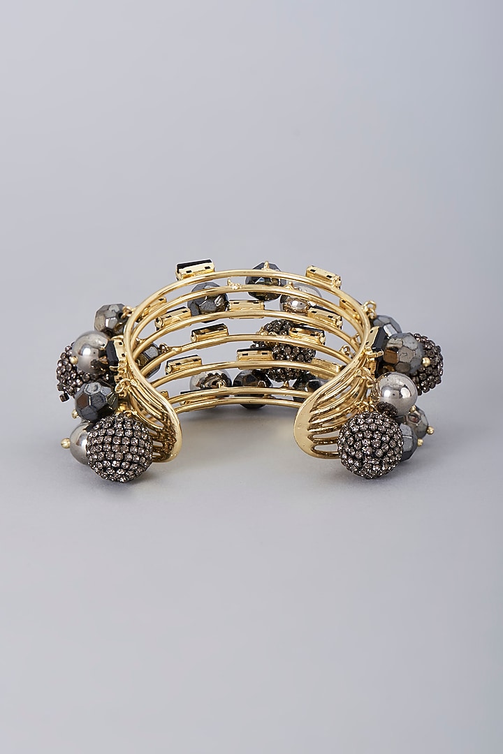 Gold Finish Black Crystal Stone Cuff by Bijoux By Priya Chandna at Pernia's Pop Up Shop