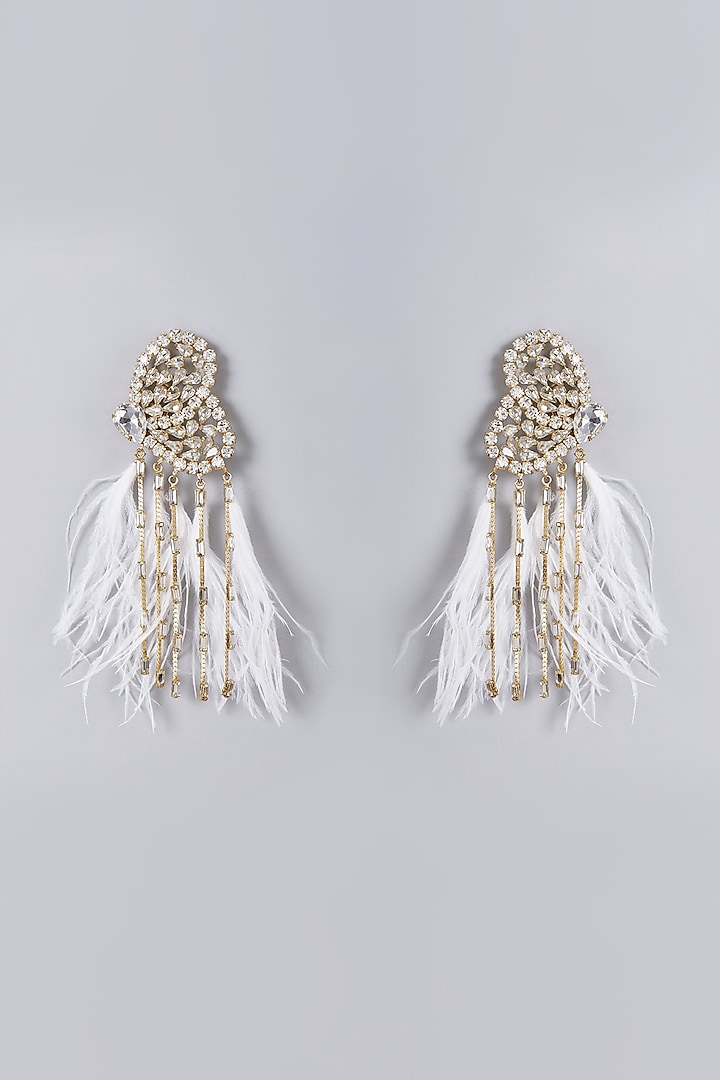 Gold Finish Crystal Butterfly Earrings by Bijoux By Priya Chandna