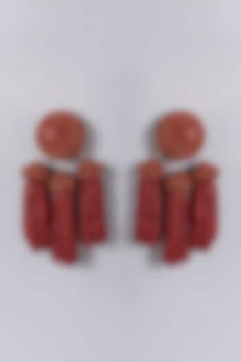 Gold Finish Red Crystal Tassel Earrings by Bijoux By Priya Chandna at Pernia's Pop Up Shop