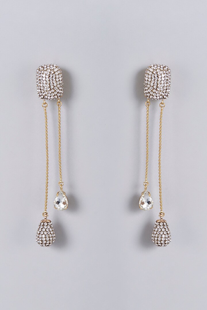 Gold Finish Silver Crystal Dangler Earrings by Bijoux By Priya Chandna at Pernia's Pop Up Shop