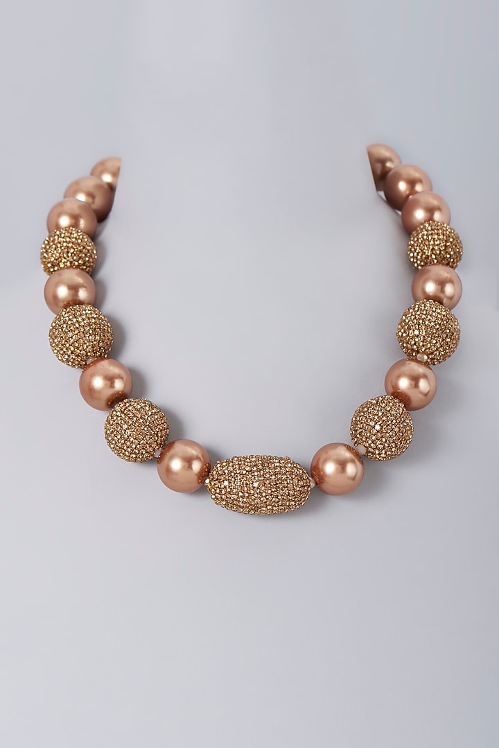 Gold Finish Pearl & Crystal Necklace by Bijoux By Priya Chandna at Pernia's Pop Up Shop