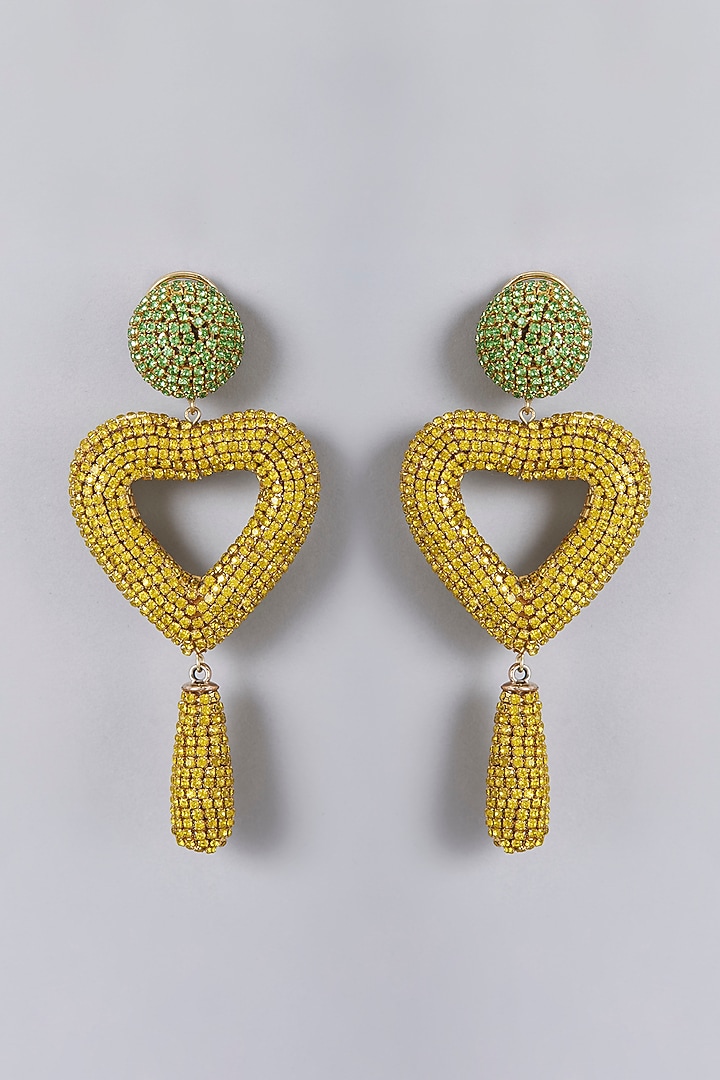 Gold Finish Yellow & Green Crystal Dangler Earrings by Bijoux By Priya Chandna at Pernia's Pop Up Shop