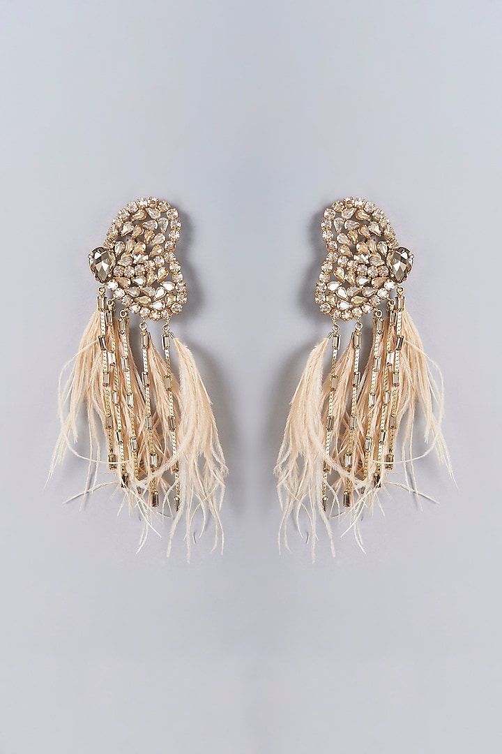 Gold Finish Crystal & Tassel Butterfly Earrings by Bijoux By Priya Chandna