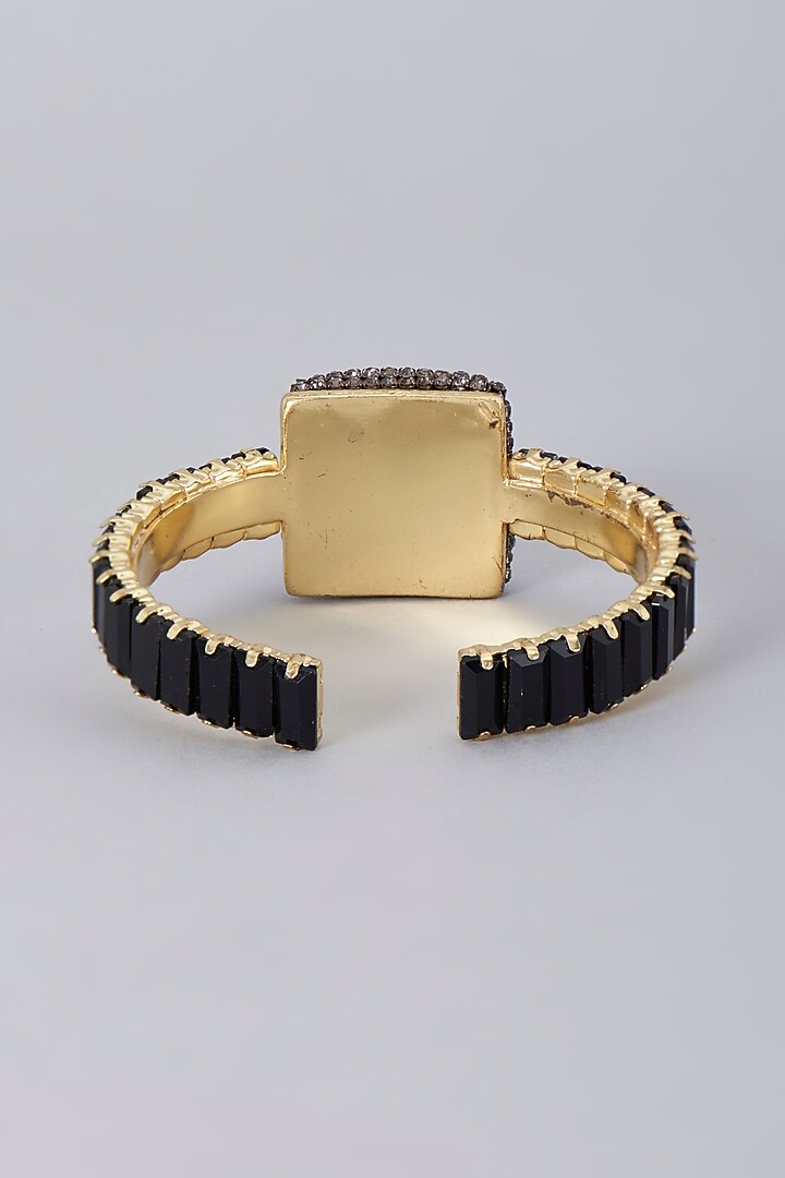 Gold Finish Black Crystal Cuff by Bijoux By Priya Chandna at Pernia's Pop Up Shop