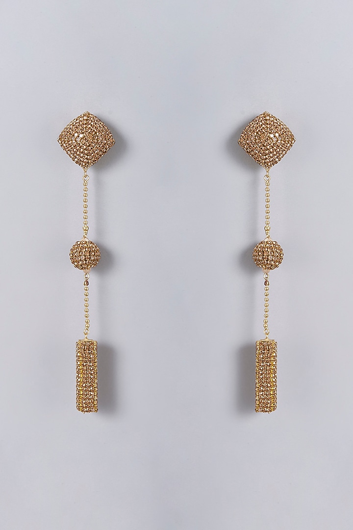 Gold Finish Crystal Dangler Earrings by Bijoux By Priya Chandna at Pernia's Pop Up Shop