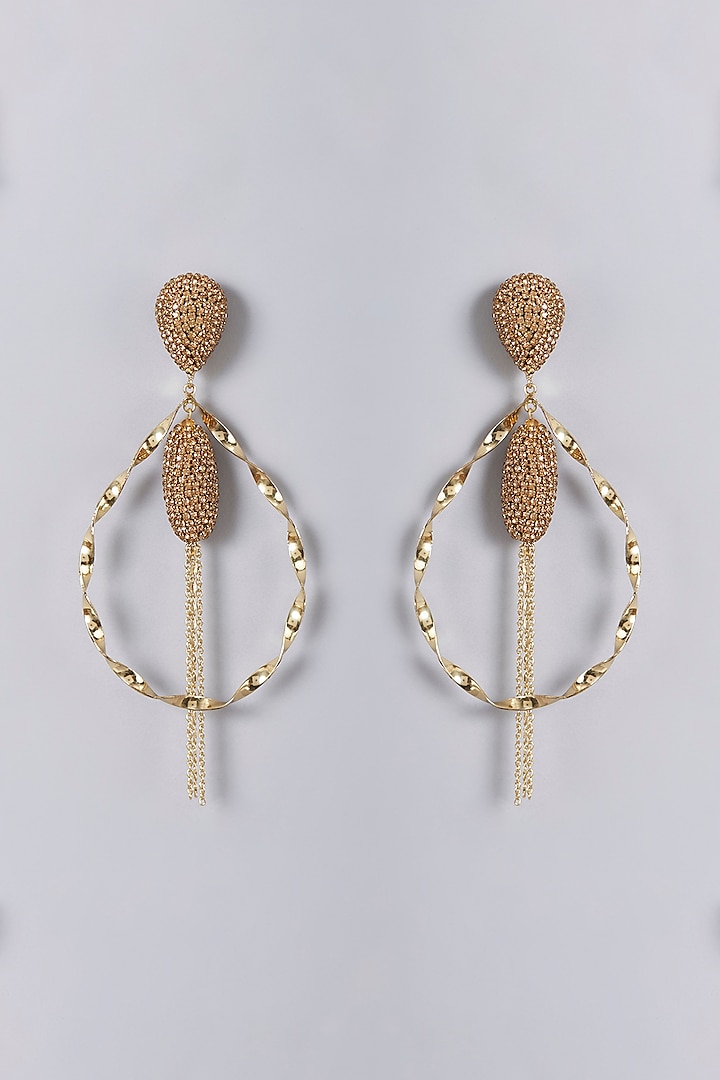 Gold Finish Crystal Dangler Earrings by Bijoux By Priya Chandna at Pernia's Pop Up Shop