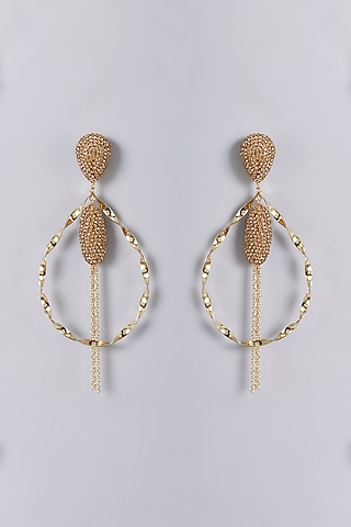 Gold Finish Crystal Dangler Earrings by Bijoux By Priya Chandna