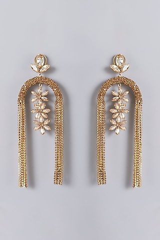 Gold Finish Crystal Stone Dangler Earrings by Bijoux By Priya Chandna