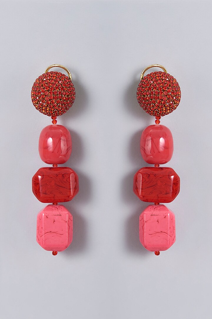 Gold Finish Red Crystal Dangler Earrings by Bijoux By Priya Chandna at Pernia's Pop Up Shop