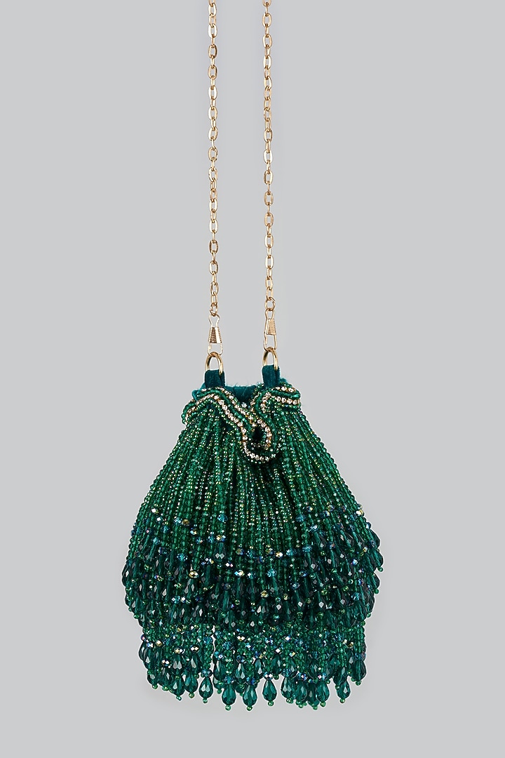 Green Embellished Potli Bag by Bijoux By Priya Chandna at Pernia's Pop Up Shop