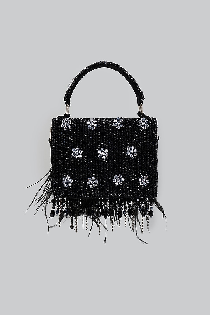Black Hand Embroidered Clutch by Bijoux By Priya Chandna at Pernia's Pop Up Shop