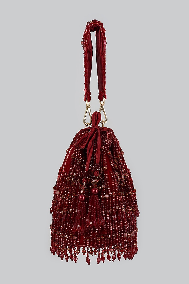 Wine Embellished Potli Bag by Bijoux By Priya Chandna at Pernia's Pop Up Shop