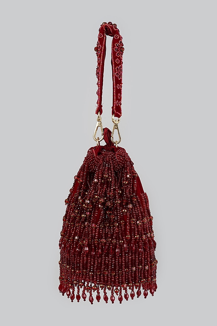 Wine Embellished Potli Bag by Bijoux By Priya Chandna