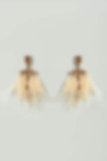 Nude Crystal & Feathers Dangler Earrings by Bijoux By Priya Chandna