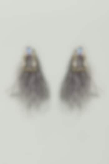Grey Crystal & Feathers Embellished Earrings by Bijoux By Priya Chandna