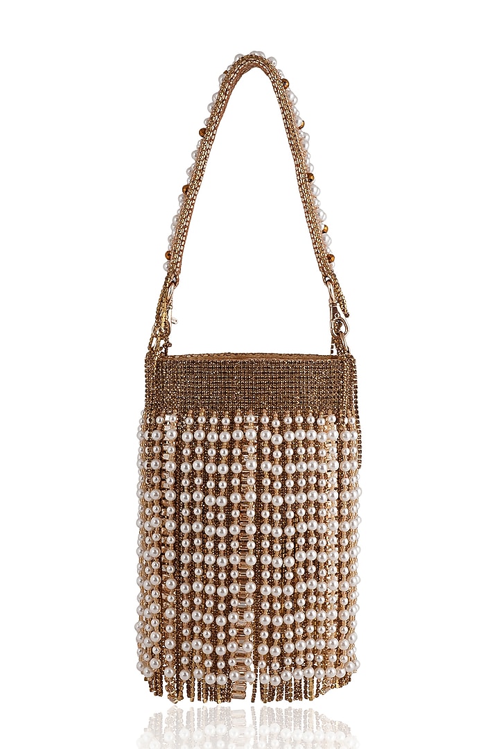 Gold Crystal & Pearl Embellished Handbag by Bijoux By Priya Chandna at Pernia's Pop Up Shop