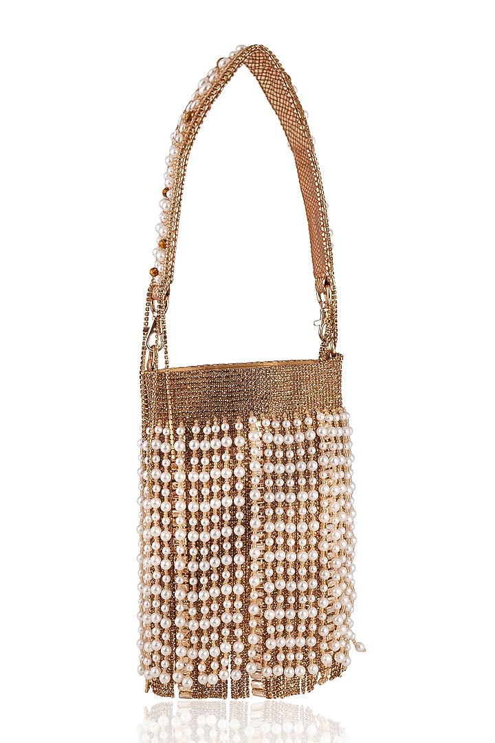 Gold Crystal & Pearl Embellished Handbag by Bijoux By Priya Chandna at Pernia's Pop Up Shop