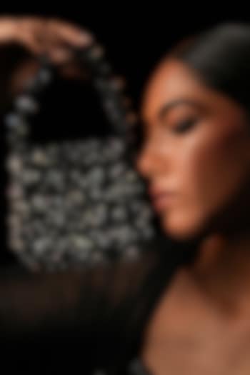 Black Raffia & Crystal Pearl Embellished Mini Bag by Bijoux By Priya Chandna at Pernia's Pop Up Shop