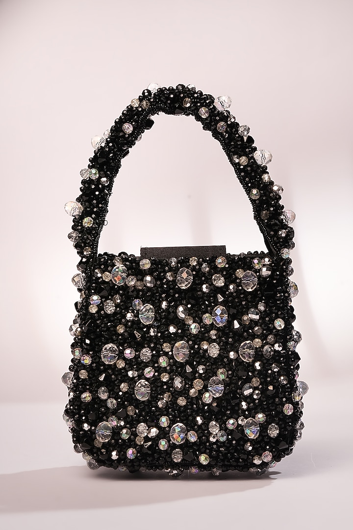 Black Raffia & Crystal Pearl Embellished Mini Bag by Bijoux By Priya Chandna at Pernia's Pop Up Shop