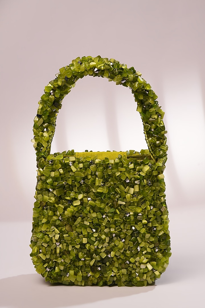 Green Crystal Pearl Embellished Mini Bag by Bijoux By Priya Chandna at Pernia's Pop Up Shop