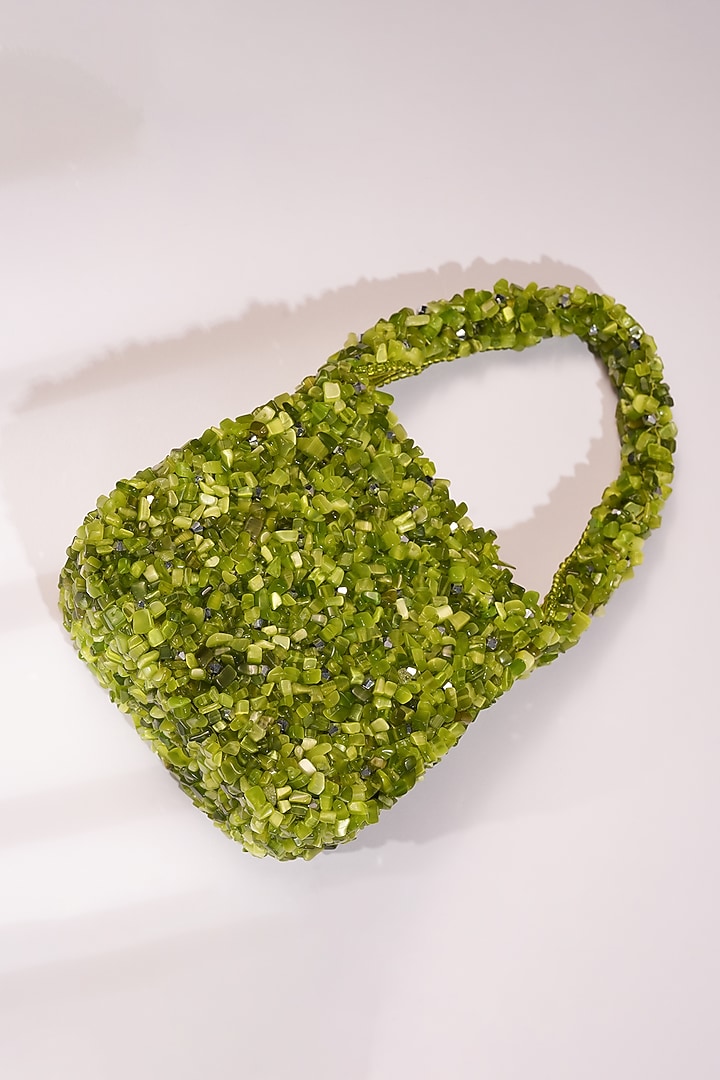 Green Crystal Pearl Embellished Mini Bag by Bijoux By Priya Chandna at Pernia's Pop Up Shop