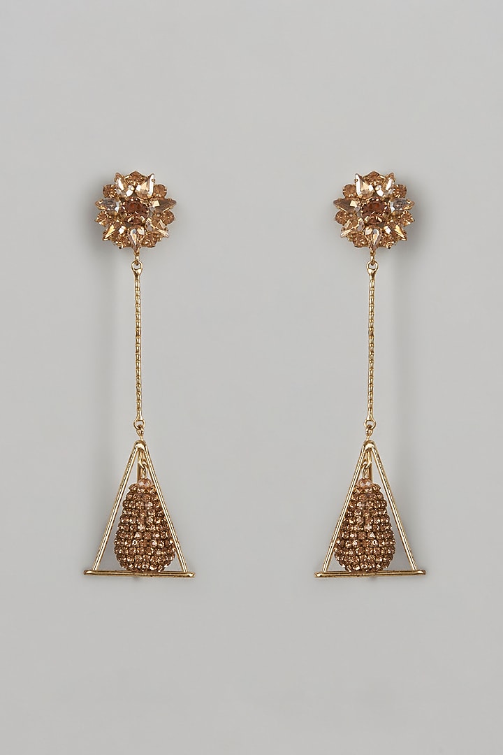 Gold Finish Crystal Dangler Earrings by Bijoux By Priya Chandna at Pernia's Pop Up Shop
