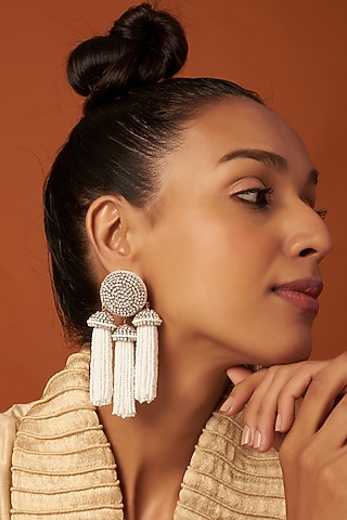 Gold Finish Crystal Multi-Tassel Earrings by Bijoux By Priya Chandna