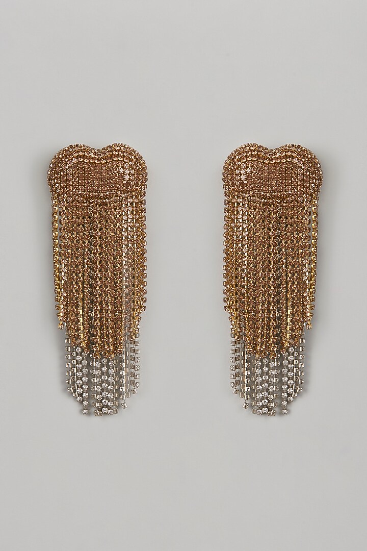 Gold Finish Crystal Waterfall Earrings by Bijoux By Priya Chandna at Pernia's Pop Up Shop