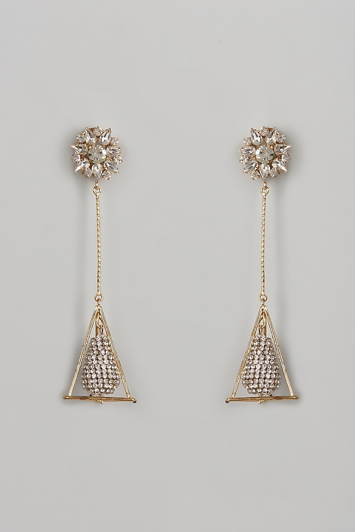 Gold Finish Crystal Dangler Earrings by Bijoux By Priya Chandna at Pernia's Pop Up Shop
