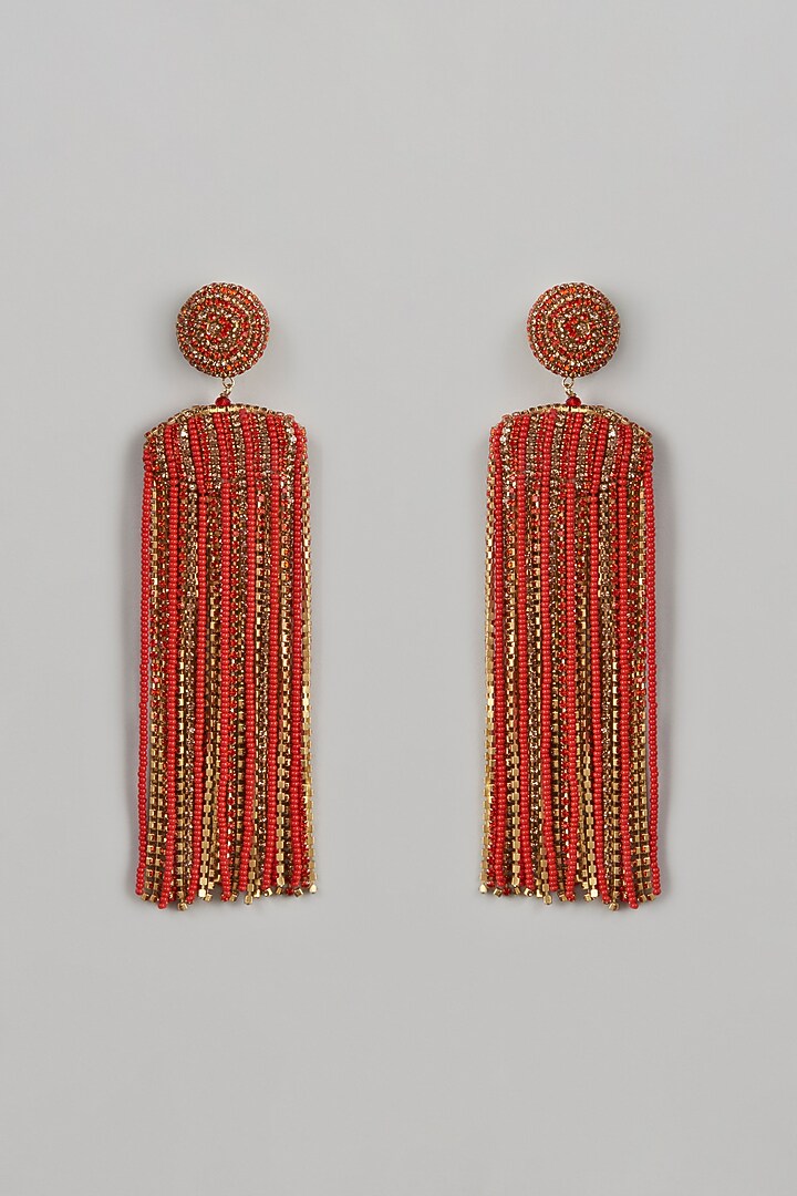 Gold Finish Beaded Waterfall Earrings by Bijoux By Priya Chandna at Pernia's Pop Up Shop