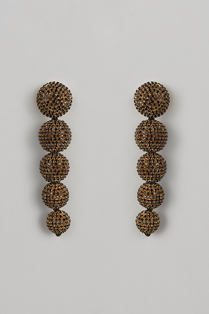 Gold Finish Dangler Earrings With Crystals by Bijoux By Priya Chandna at Pernia's Pop Up Shop